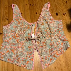 American Eagle Outfitters Floral Tie-Front Blouse